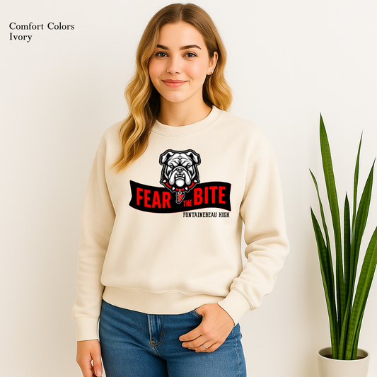Fontainebleau High Fear the Bite Bulldog Sweatshirt Ivory