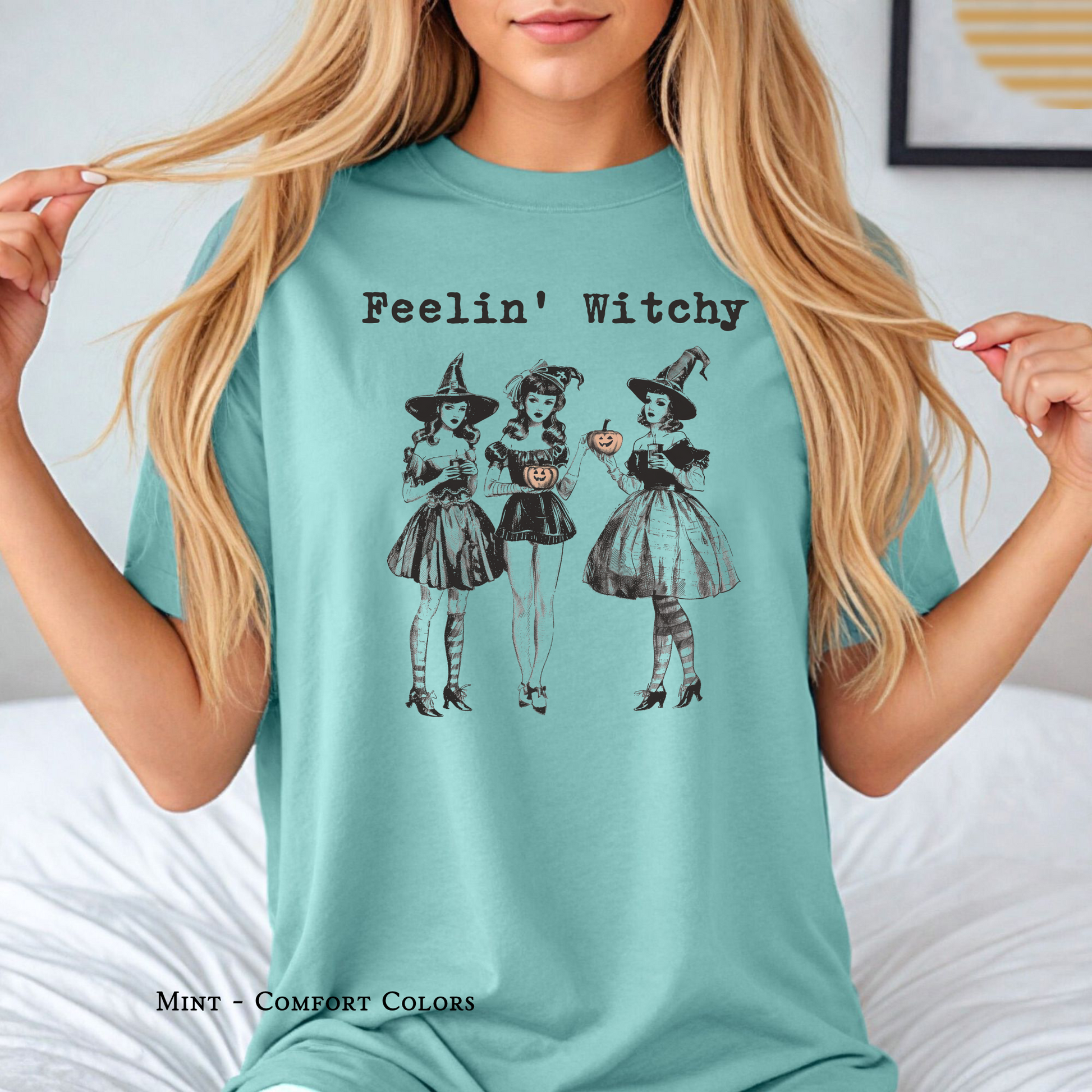 Feelin’ Witchy Halloween T-shirt in Comfort Colors Mint