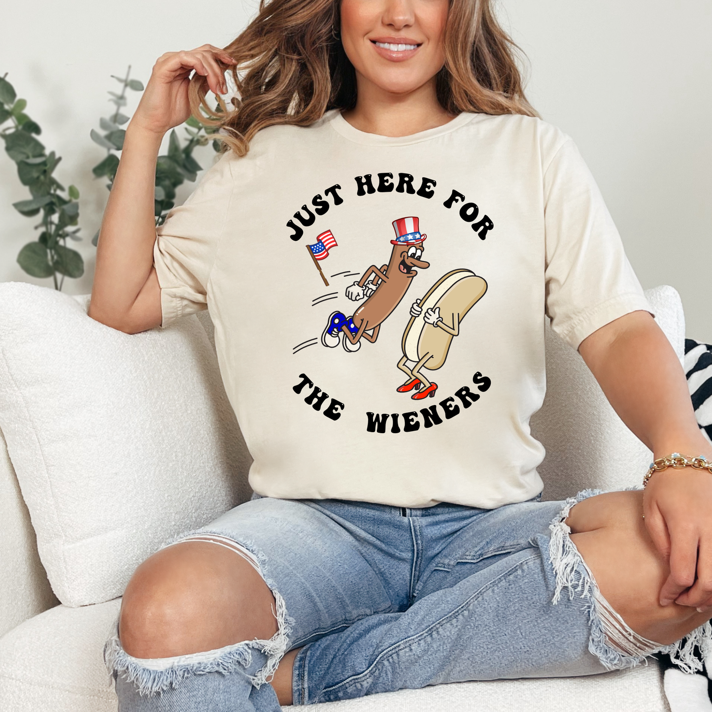 Just Here for the Wieners | 4th of July | Patriotic | Naughty Funny Graphic Tee