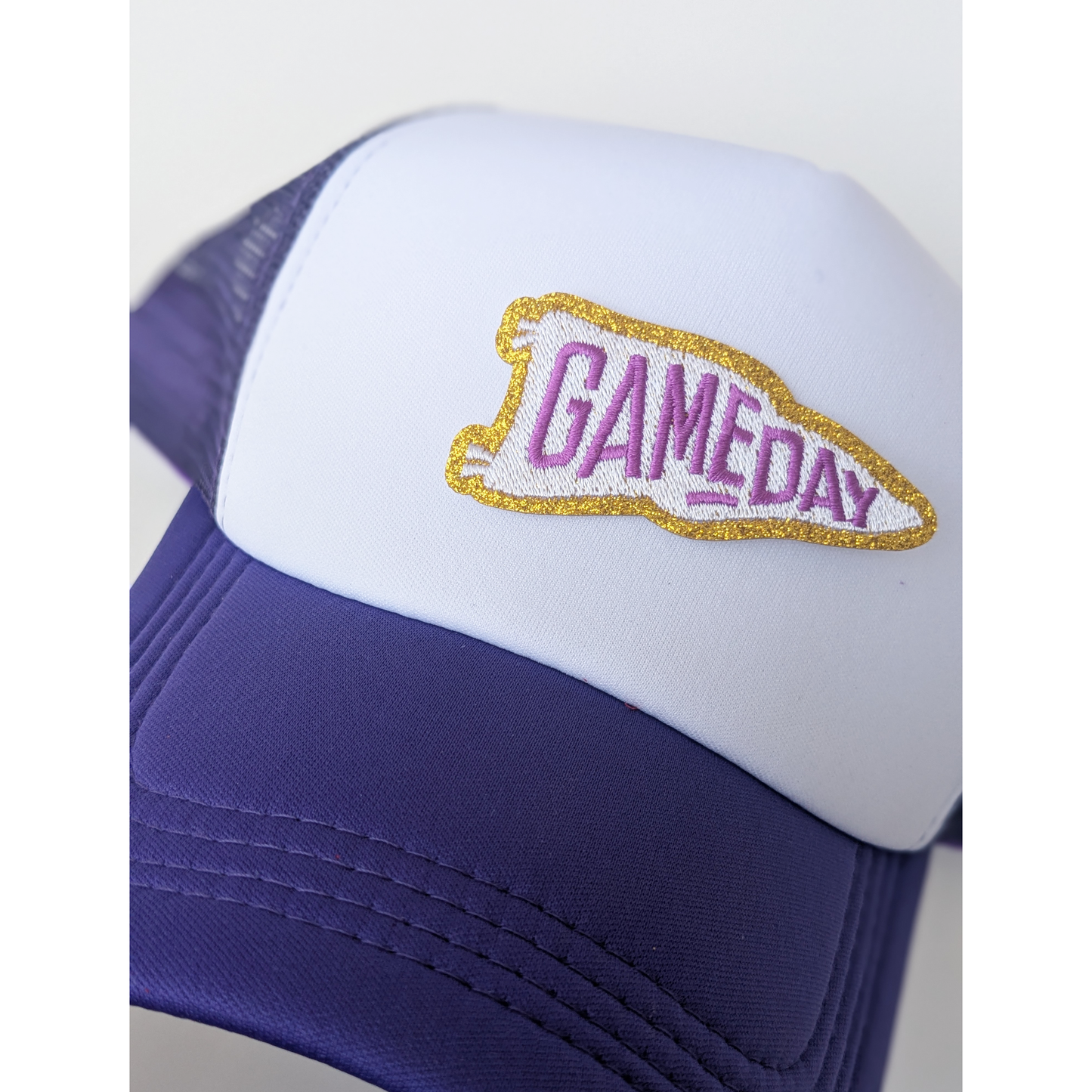 Purple Game Day Flag Patch Trucker Mesh Hats | Purple