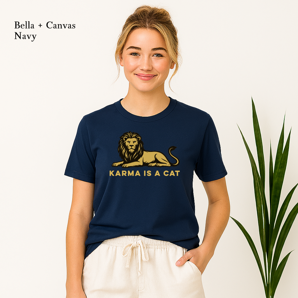 Trendy Covington High spirit wear t-shirt Karma is a cat