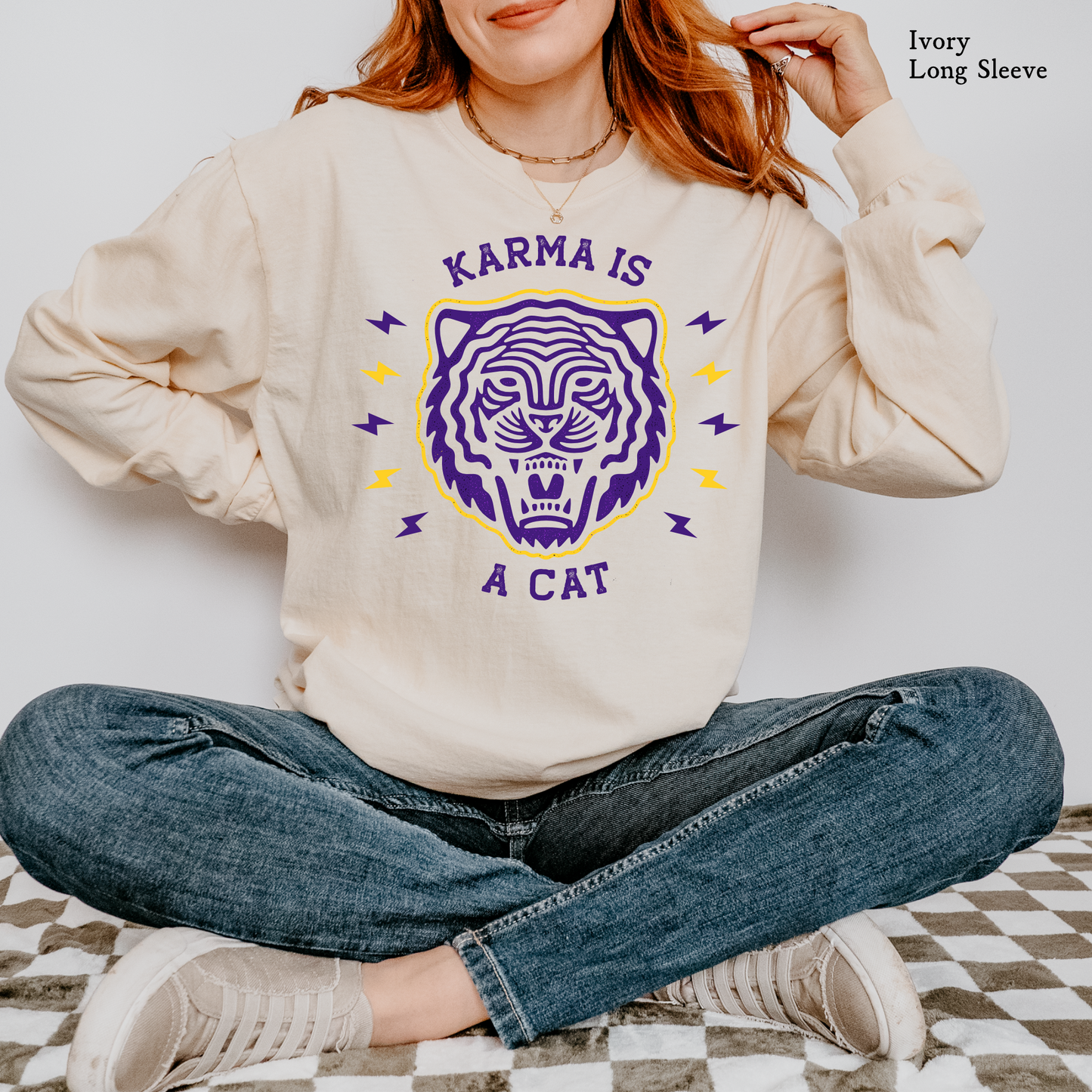 Karma is a (Tiger) Cat | Game Day | LSU Tee | Comfort Color Long Sleeve Graphic Tees