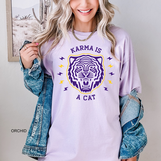 Karma is a (TIGER) Cat | Game Day | Purple & Gold | Youth & Adult