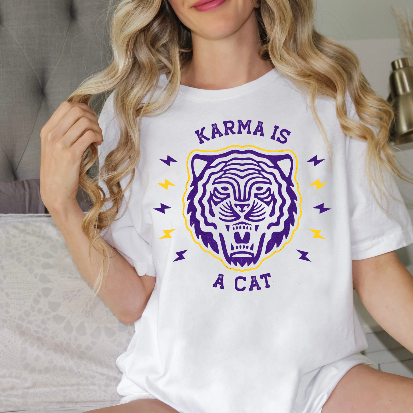 Karma is a (TIGER) Cat | Game Day | Purple & Gold | Youth & Adult