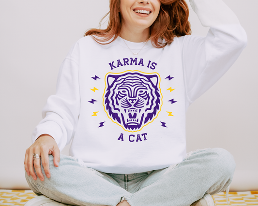 Karma is a Cat | Tiger Tee | LSU Game Day| Purple&Gold | Comfort Color Sweatshirts