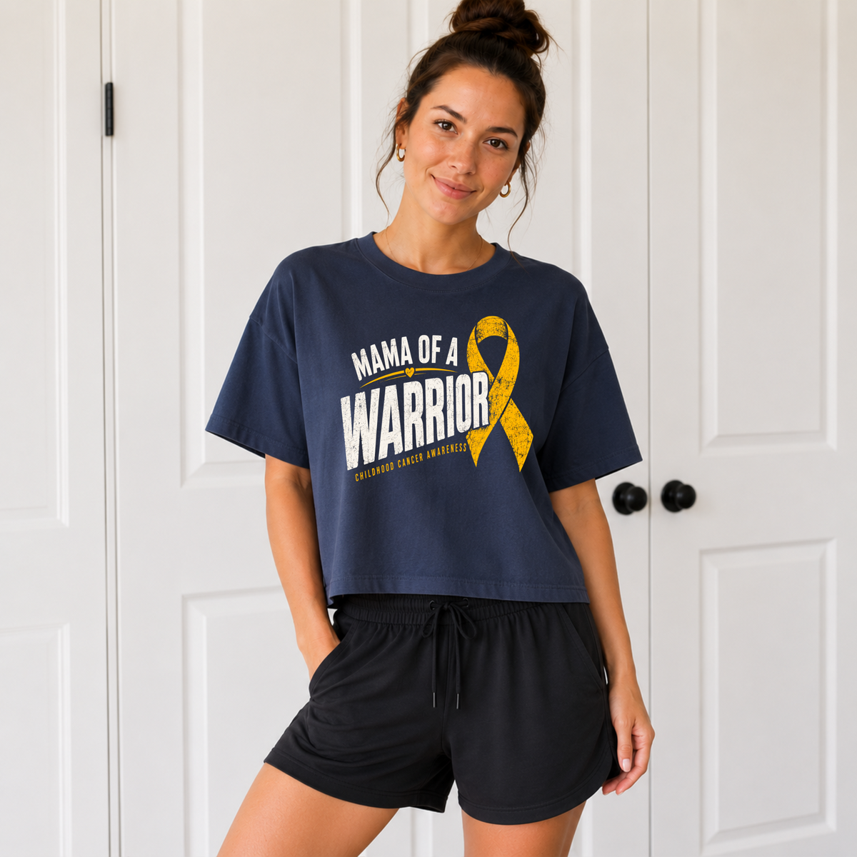 Mama of a Warrior Childhood Cancer Awareness Boxy Tee