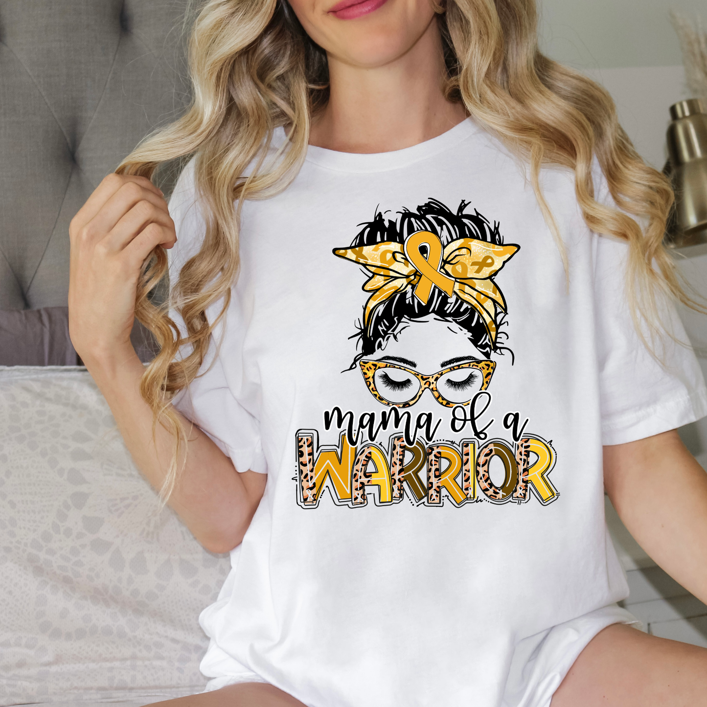 Mama of a Warrior | Childhood Cancer Awareness | Go Gold | Cancer Survivor | Crew Neck Adult Tee
