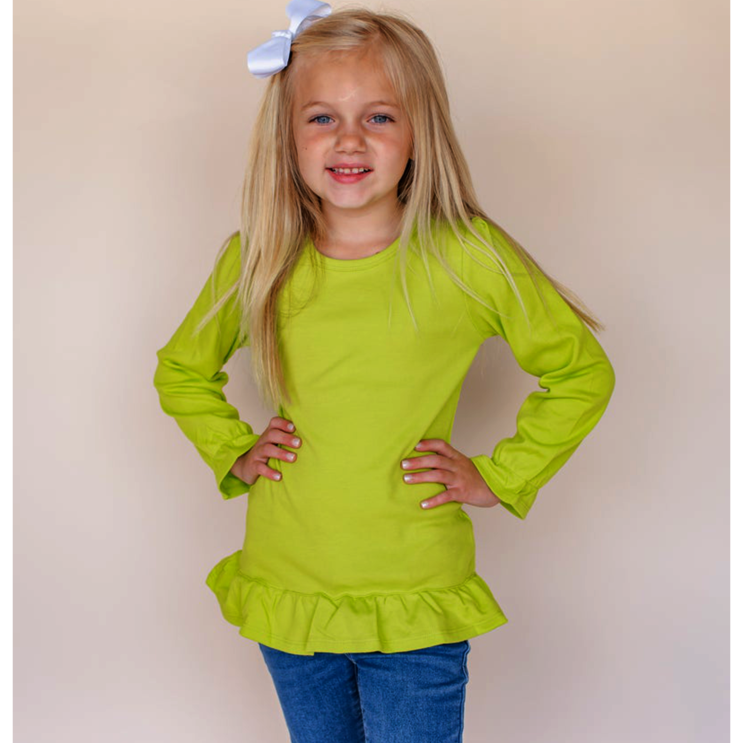 Ruffle Long Sleeve Lime Green Boutique Top | Babies & Kids