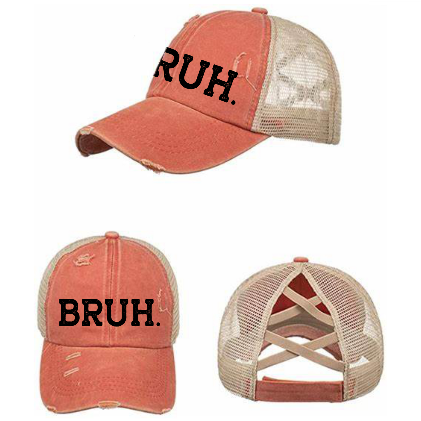Bruh Criss Cross Hat - Red, Mint & Charcoal