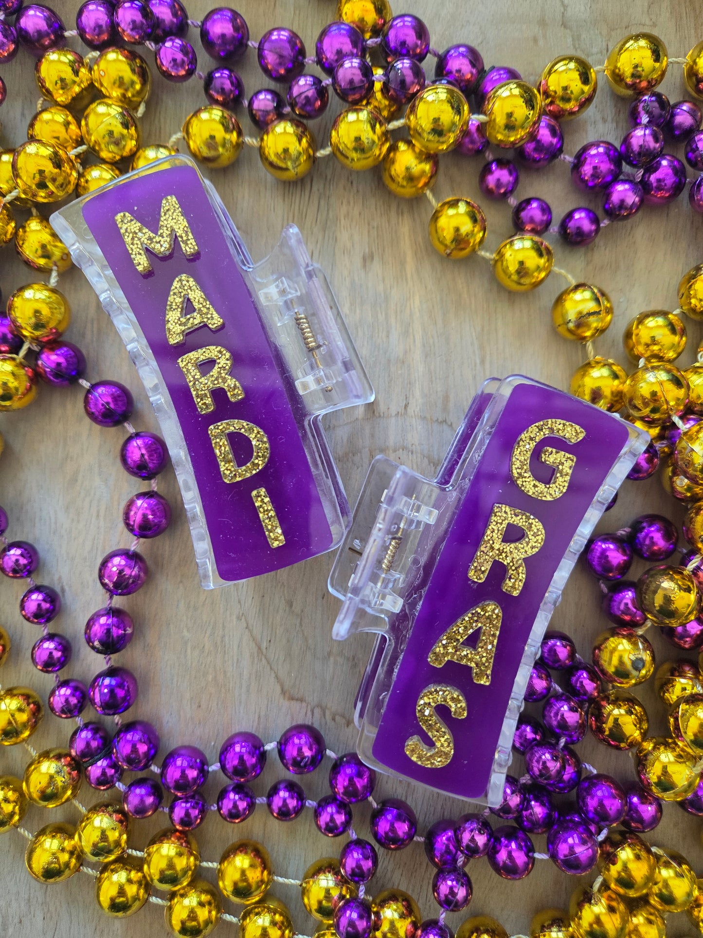 Mardi Gras Hair Claw Clip – Two-Sided Purple & Gold Acrylic | Medium 3.5”