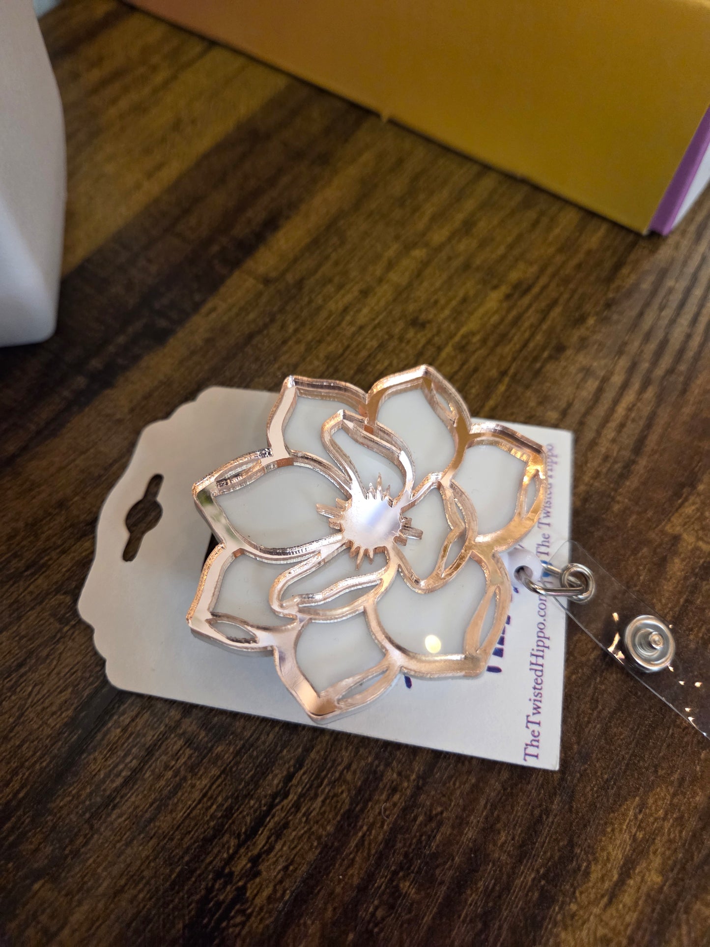 Magnolia Acrylic Retractable Belt Clip Badge Reel