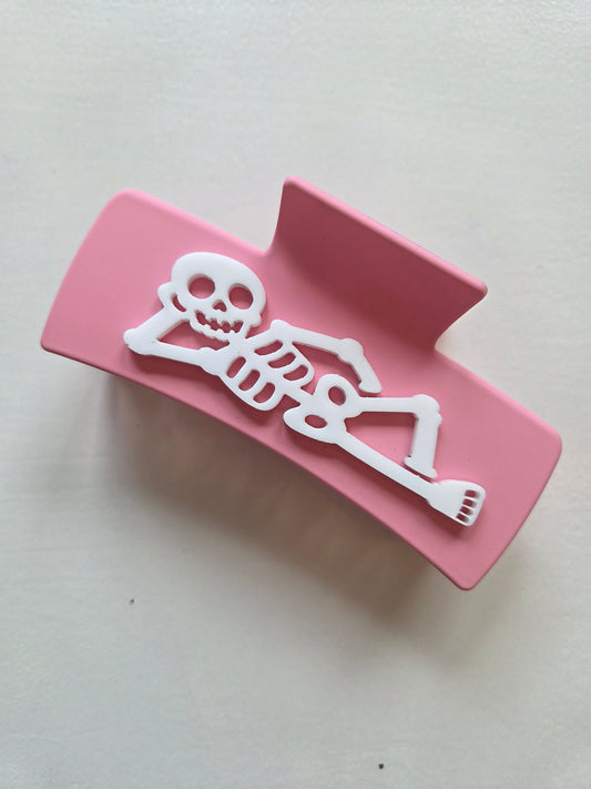 Skeleton Halloween 2-sided Acrylic Pink Claw Clip