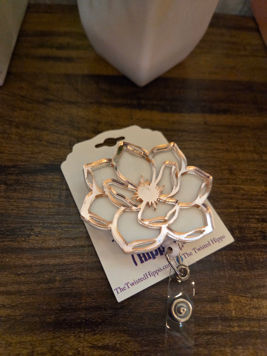Magnolia Acrylic Retractable Belt Clip Badge Reel
