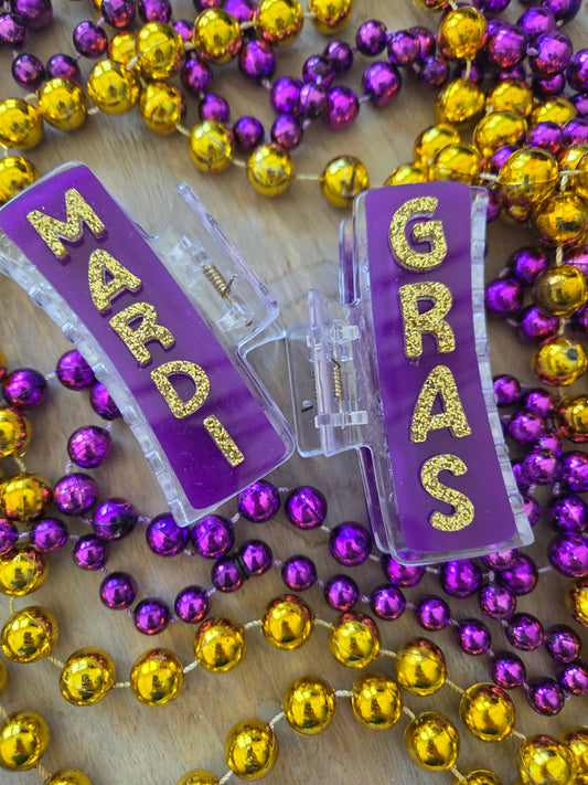 Mardi Gras Hair Claw Clip – Two-Sided Purple & Gold Acrylic | Medium 3.5”