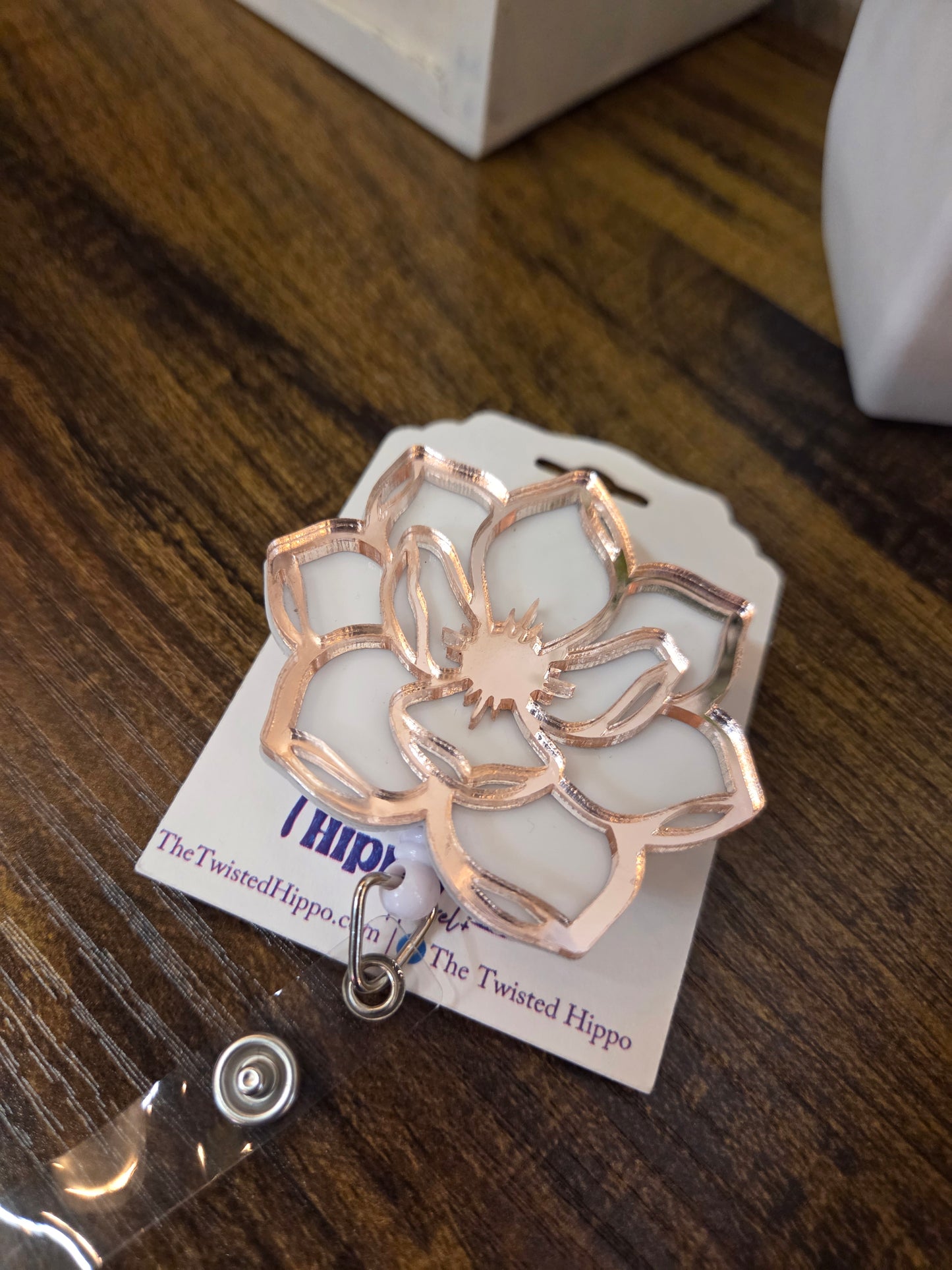 Magnolia Acrylic Retractable Belt Clip Badge Reel