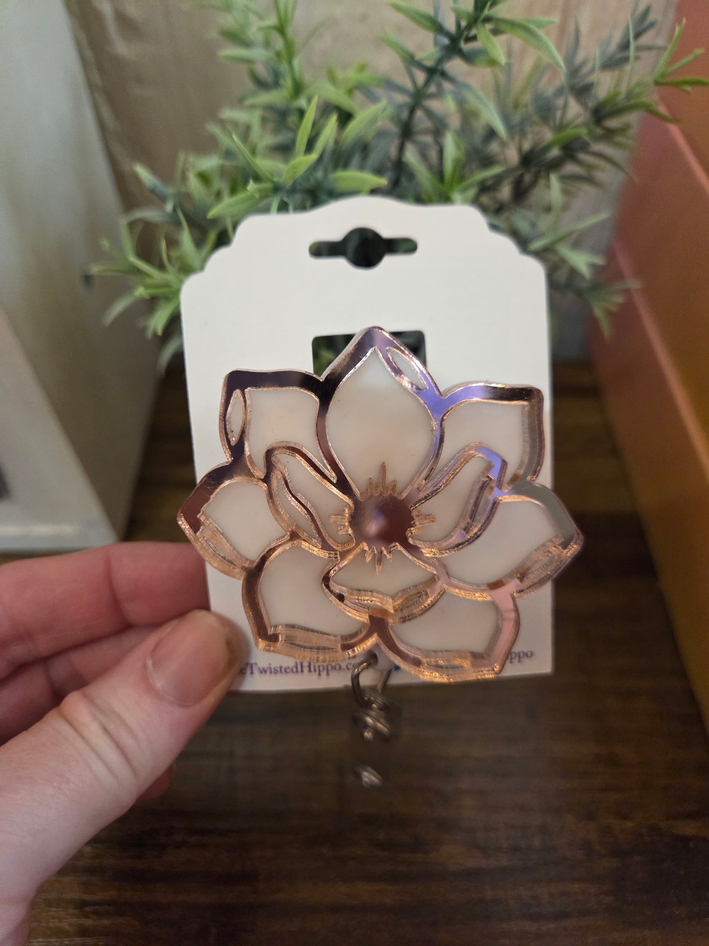 Magnolia Acrylic Retractable Belt Clip Badge Reel