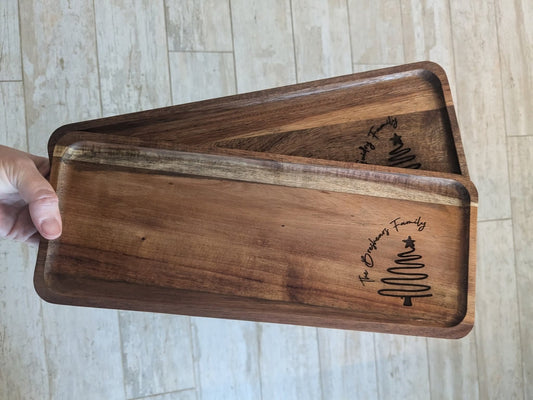 Custom Family Engraved Acacia Wood Serving Tray | Charcuterie Boards - Hostess Gift