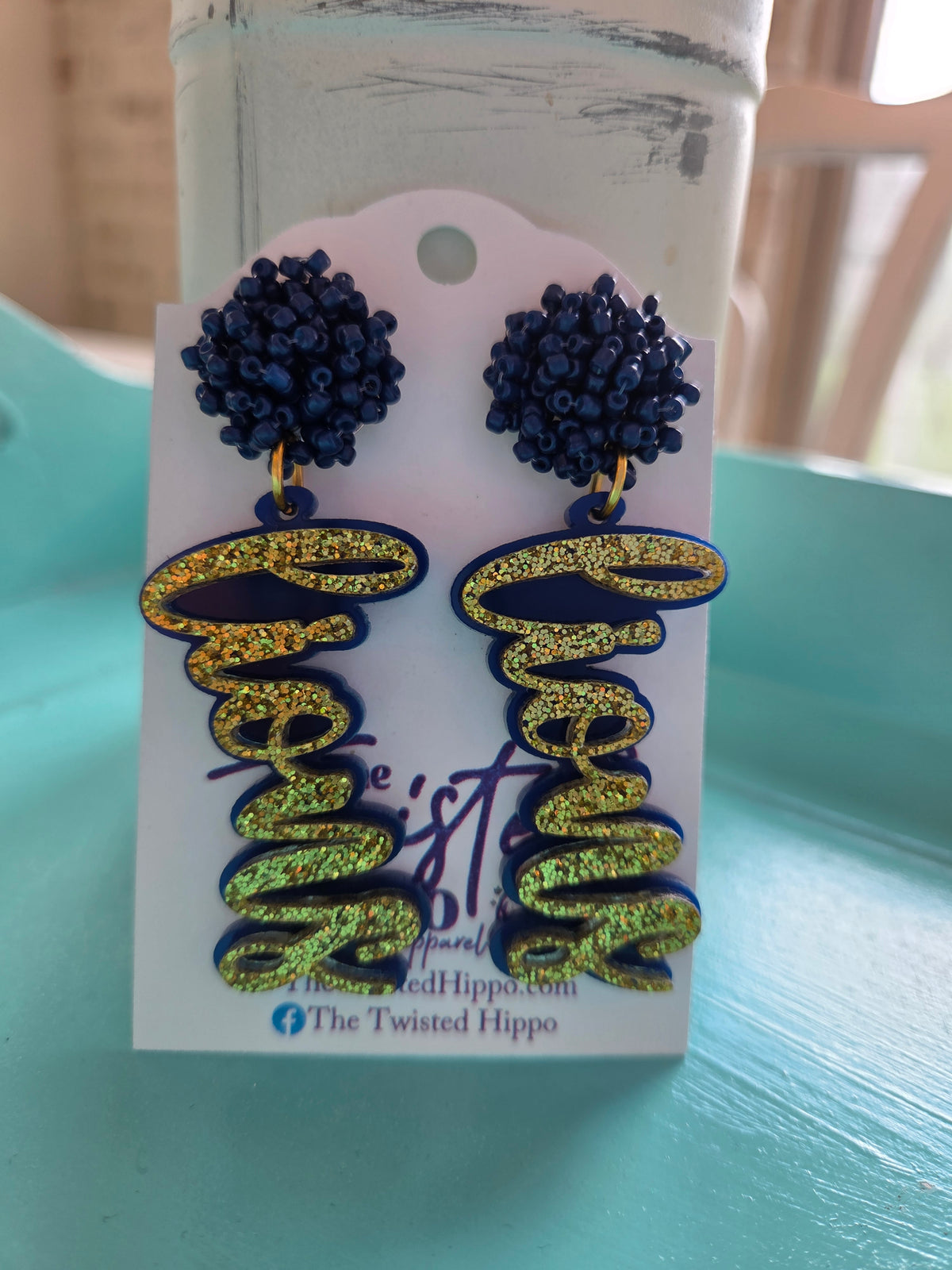 Lions | Covington High | Game Day | Dangle Acrylic Handmade Earrings | Beaded Topper
