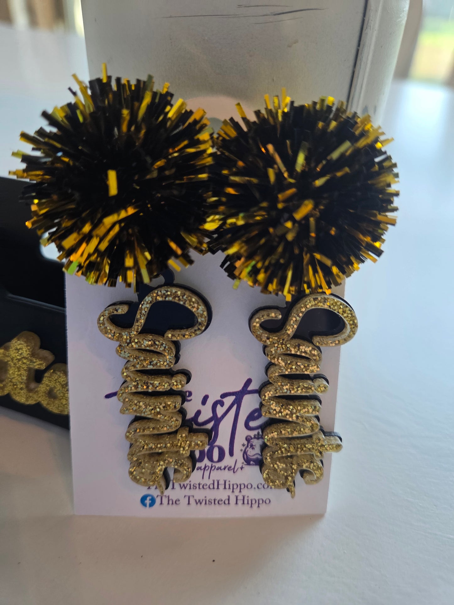 Saints | Black and Gold  Game Day | Dangle Acrylic Handmade Earrings | Tinsel Topper