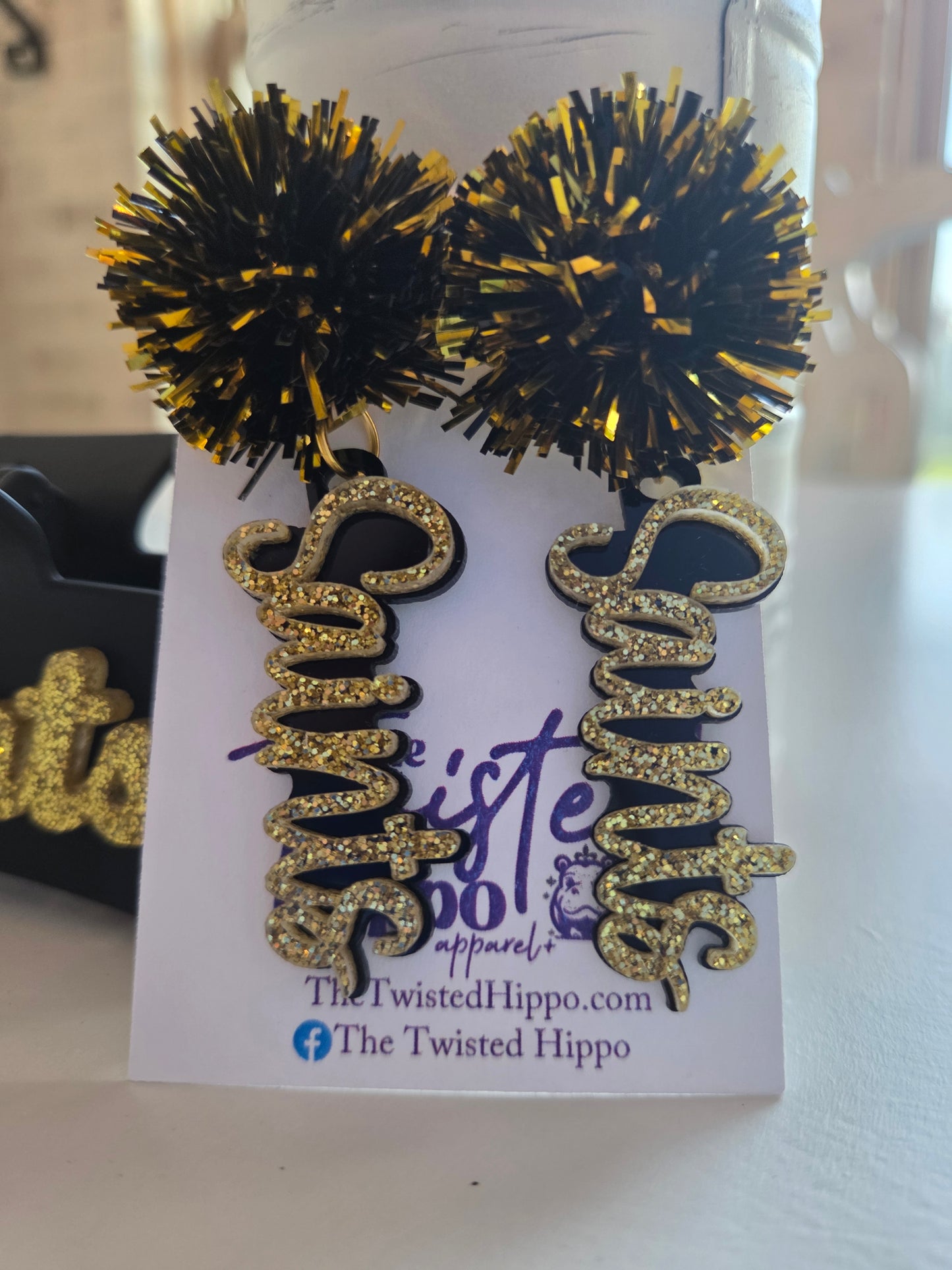 Saints | Black and Gold  Game Day | Dangle Acrylic Handmade Earrings | Tinsel Topper