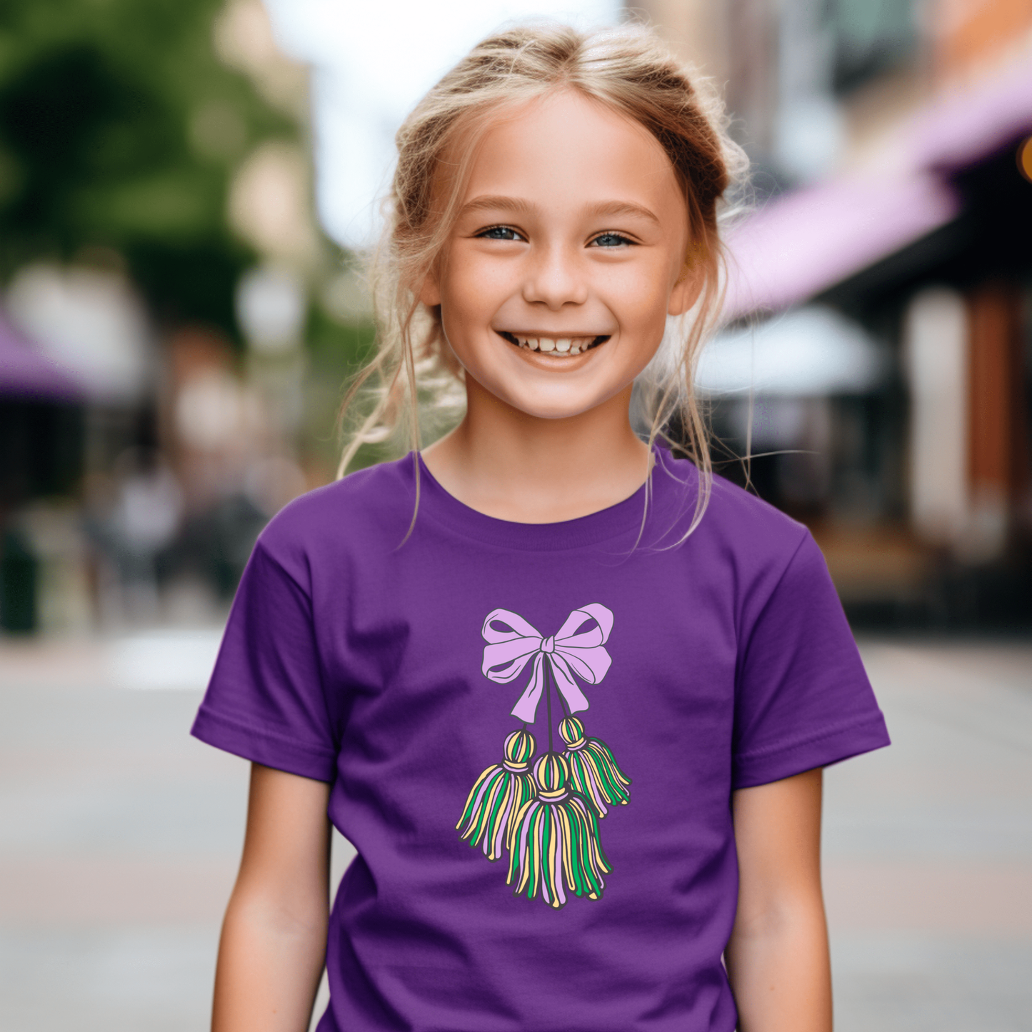 Festive kids Mardi Gras parade day tee