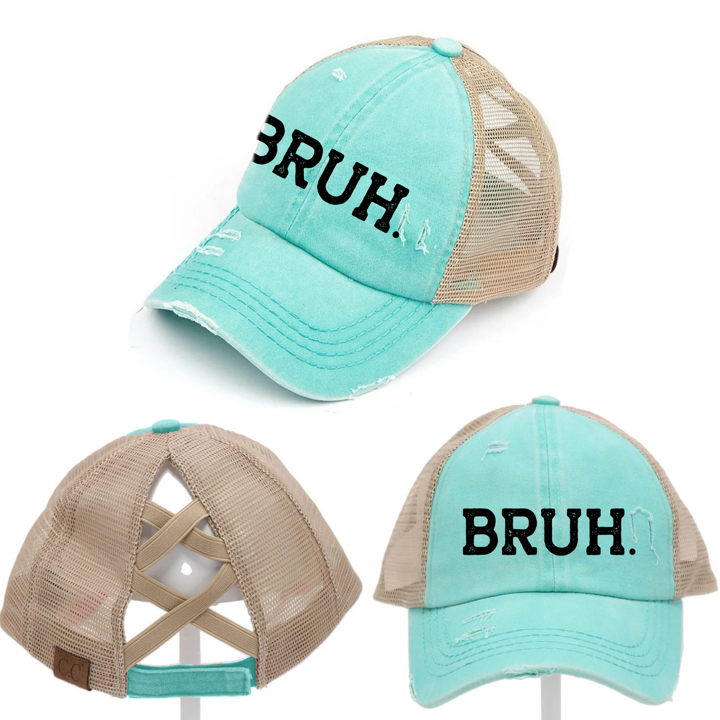 Bruh Criss Cross Hat - Red, Mint & Charcoal