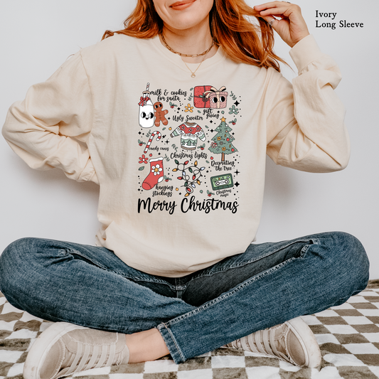 Vintage Christmas Icons | Christmas Comfort Color Long Sleeve Graphic Tees