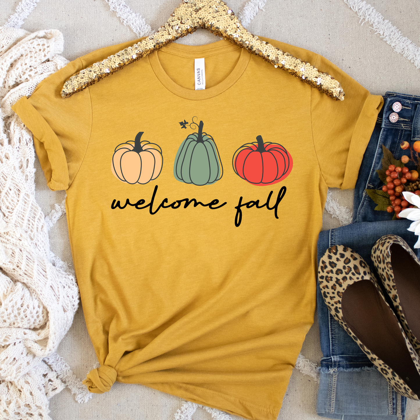 Welcome Fall with Pumpkins - Fall Graphic Tee