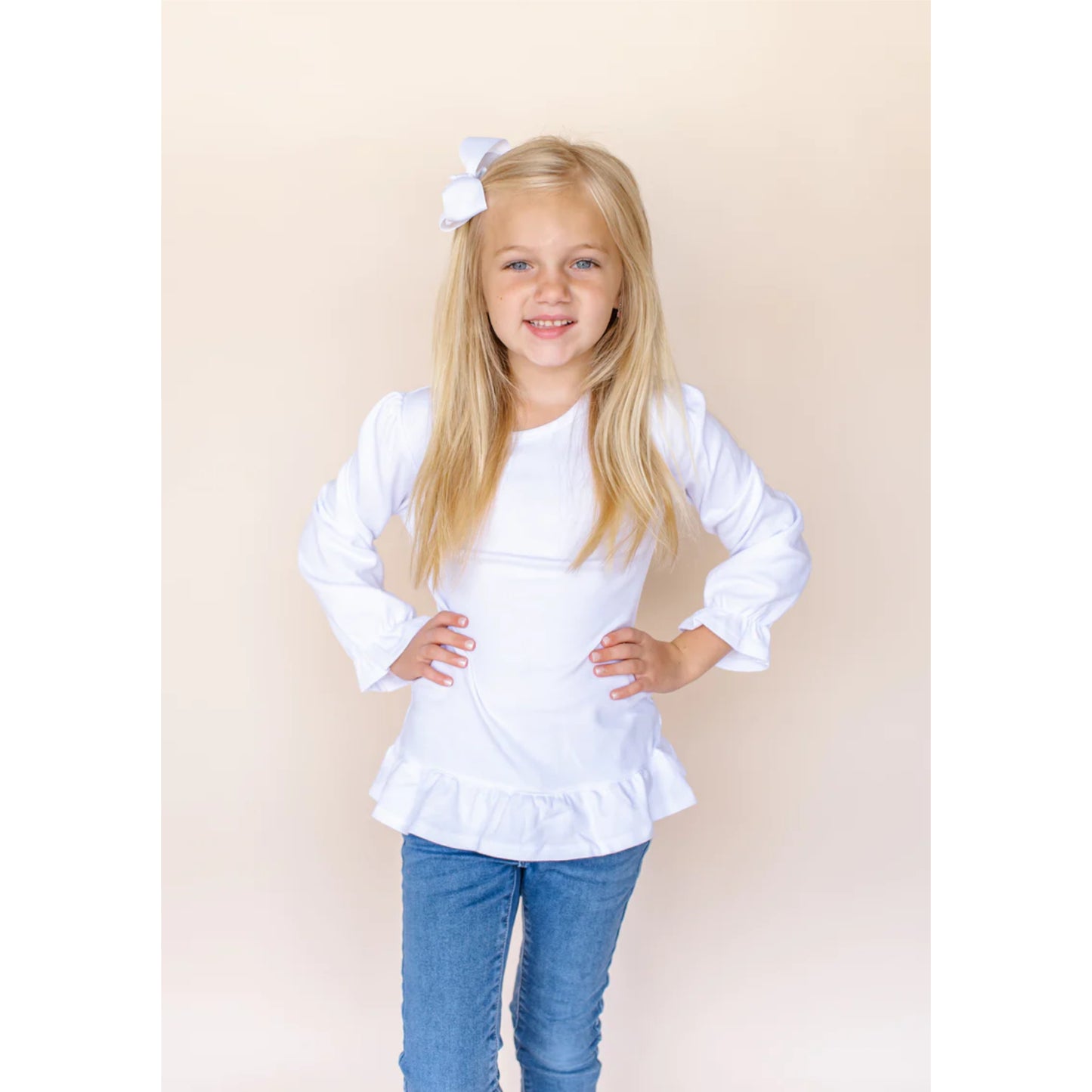 Ruffle Long Sleeve White Boutique Top | Babies & Kids