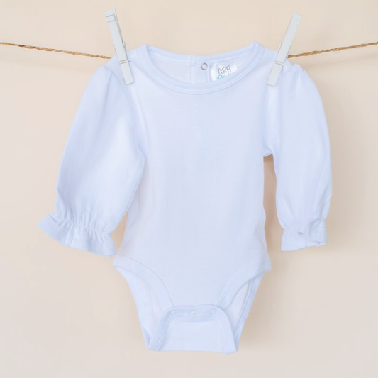 Ruffle Long Sleeve White Infant Bodysuits