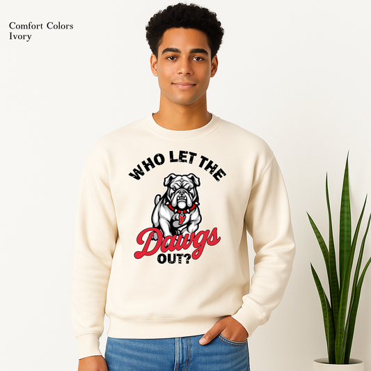 Who Let the Dawgs Bulldog Mascot ivory Sweatshirt