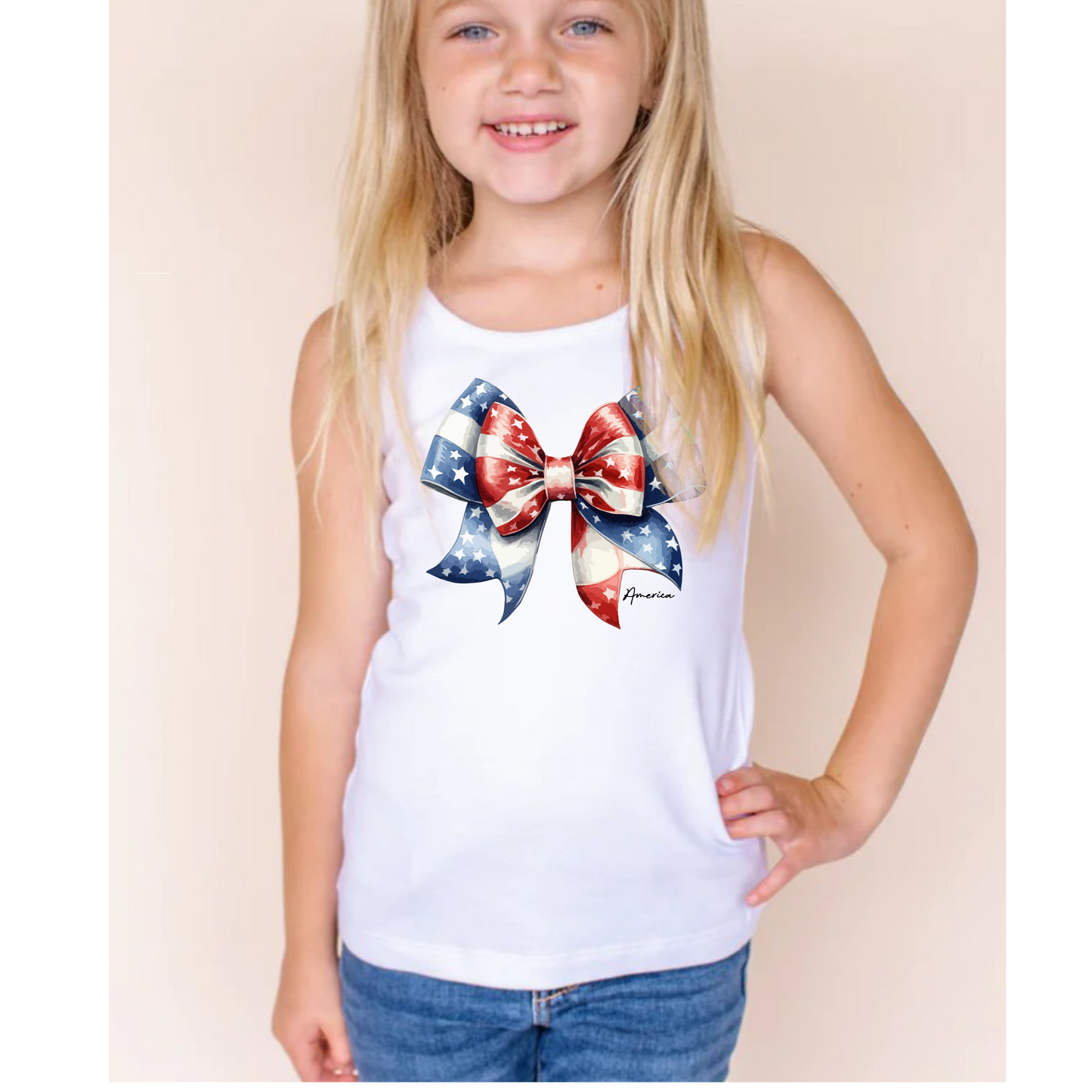 Large American Bow | Toddler & Youth | Tank Top | Patriotic | July 4th