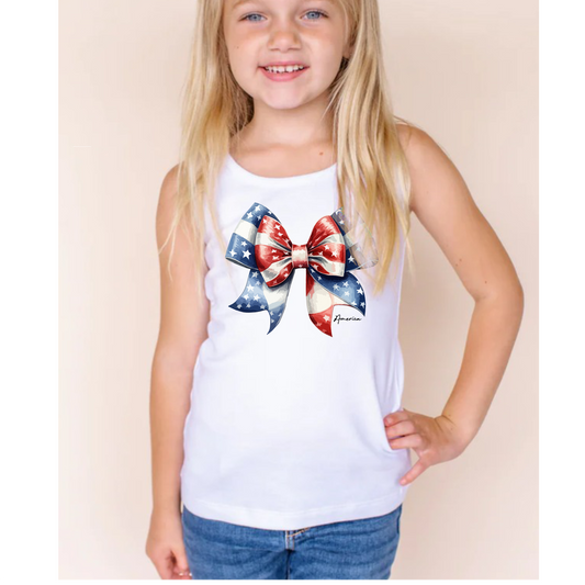 Large American Bow | Toddler & Youth | Tank Top | Patriotic | July 4th