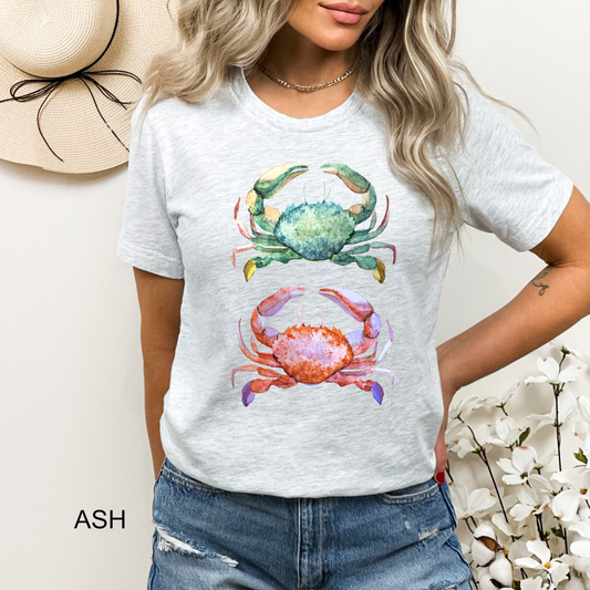 Vertical Watercolor Crab Tee - Toddler - Youth - Adult