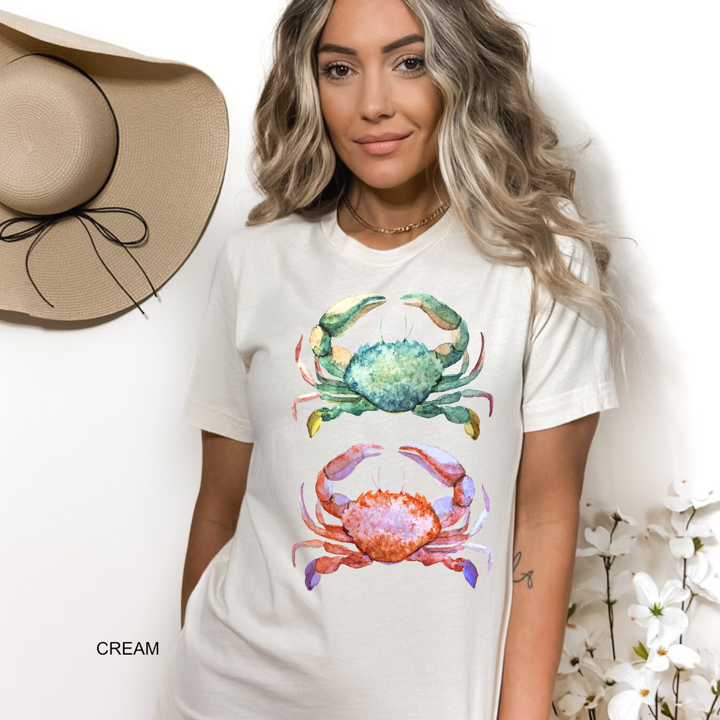 Vertical Watercolor Crab Tee - Toddler - Youth - Adult