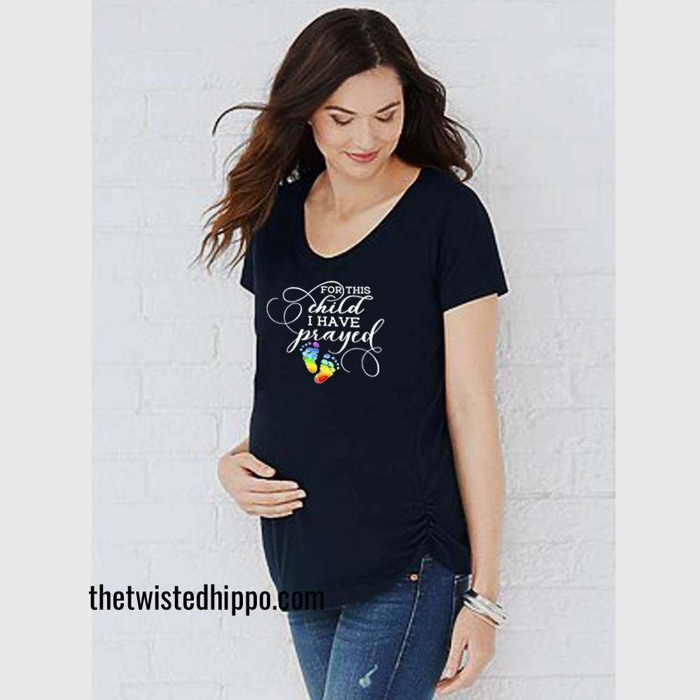 For This Child, I have Prayed Rainbow Baby Feet Black Tee
