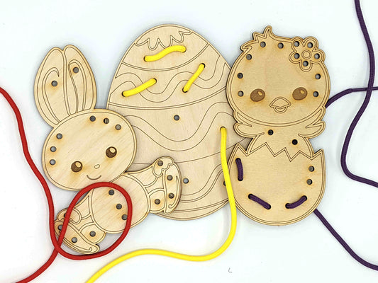 Easter 3-Piece Wooden Lacing Cards - Fun and Educational Easter Craft for Kids