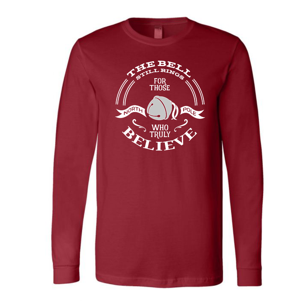The Bell Still Rings for Those Who Truly Believe Cardinal Red Long Sleeve Unisex Holiday Tee
