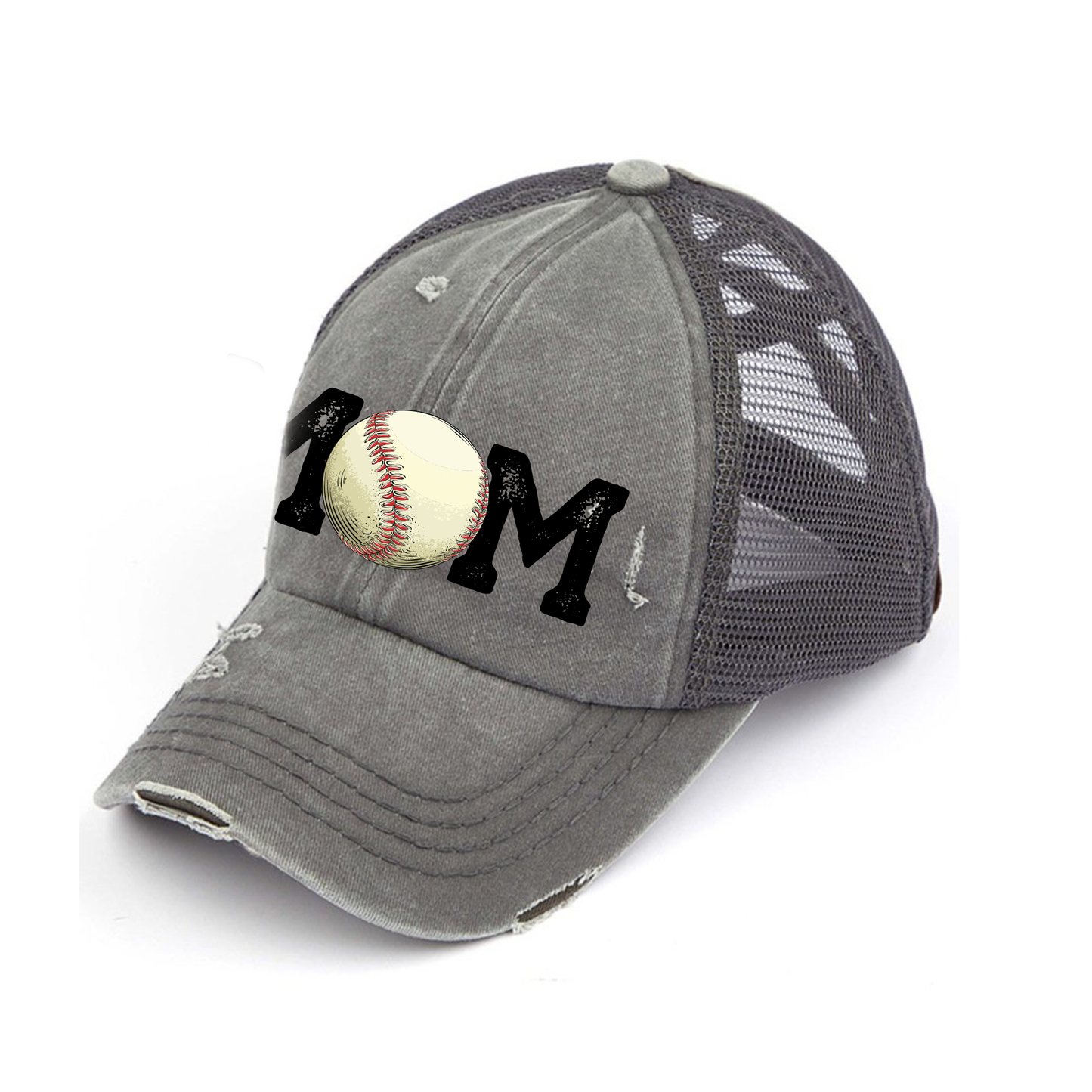 Baseball Mom Criss Cross Hat - Red, Mint & Charcoal