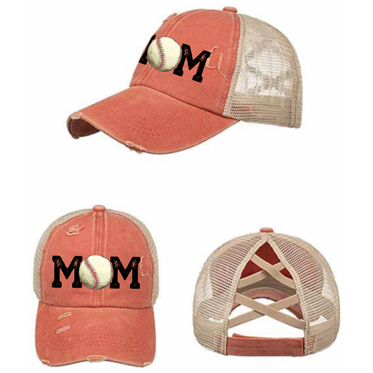 Baseball Mom Criss Cross Hat - Red, Mint & Charcoal