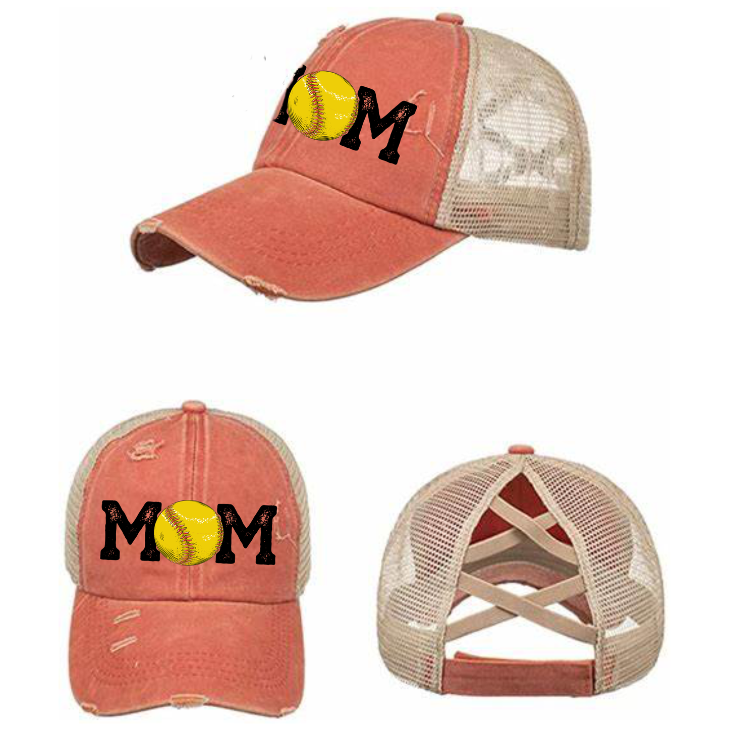 Softball Mom Criss Cross Hat - Red, Mint & Charcoal