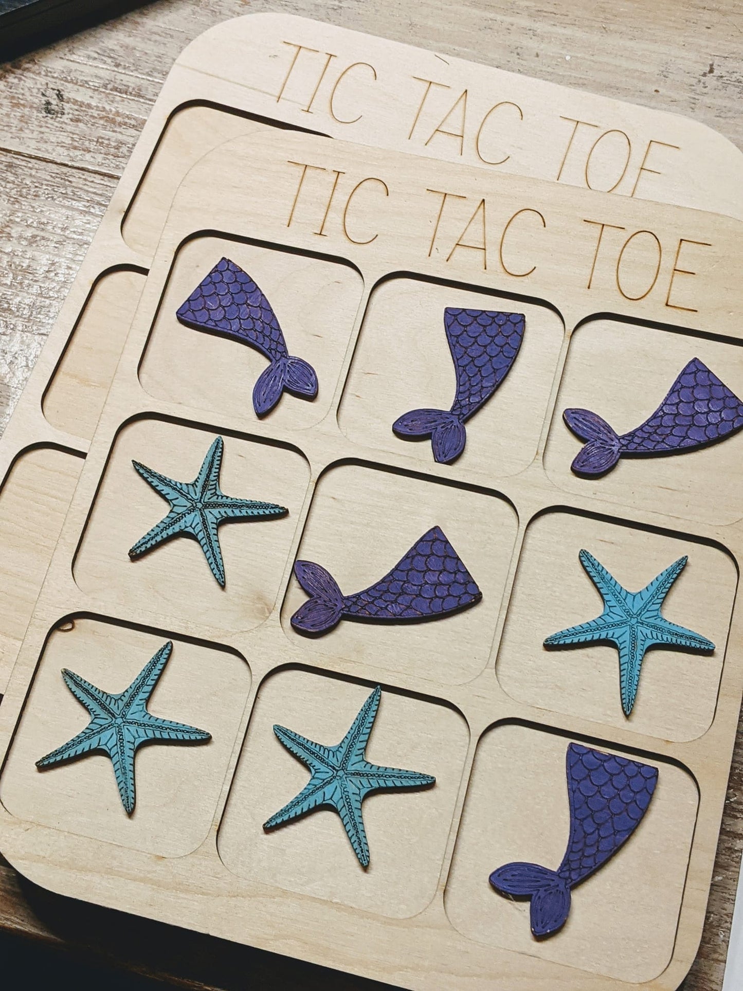 Mermaids & Starfish Wooden Tic Tac Toe