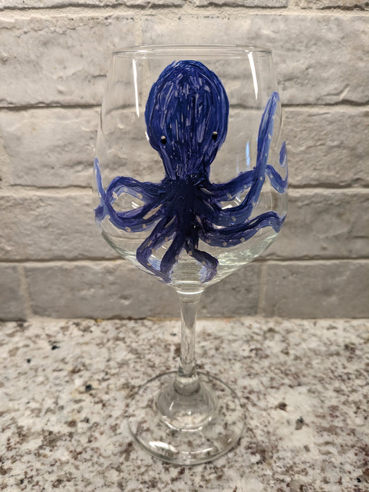 Octopus Hand Painted Stemmed Wine Glasses - 16 oz