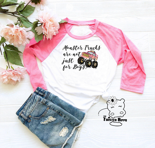 Monster Trucks Are Not Just For Boys Kid Youth Pink Raglan