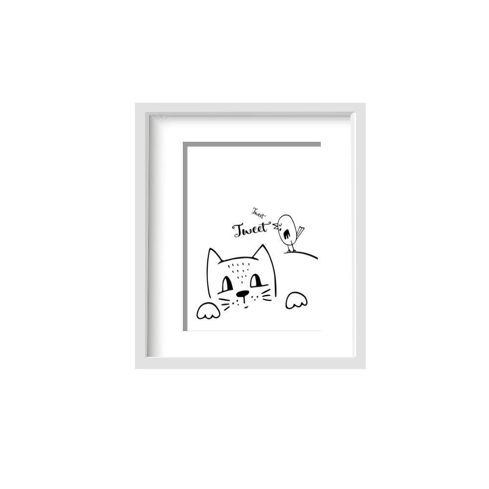 Tweet Tweet Cat & Bird |  Printed Art 11 * 14