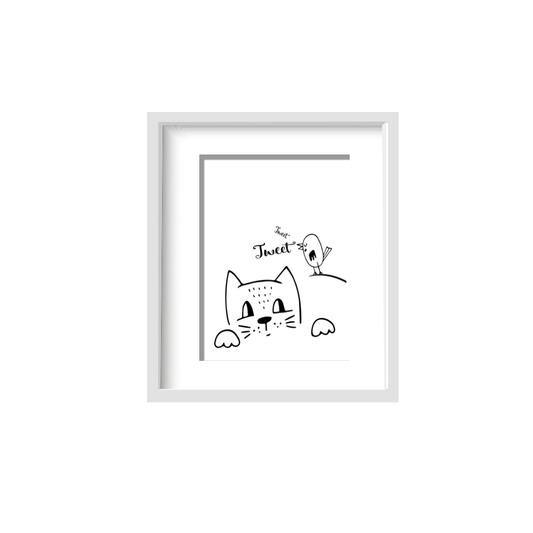 Tweet Tweet Cat & Bird |  Printed Art 11 * 14
