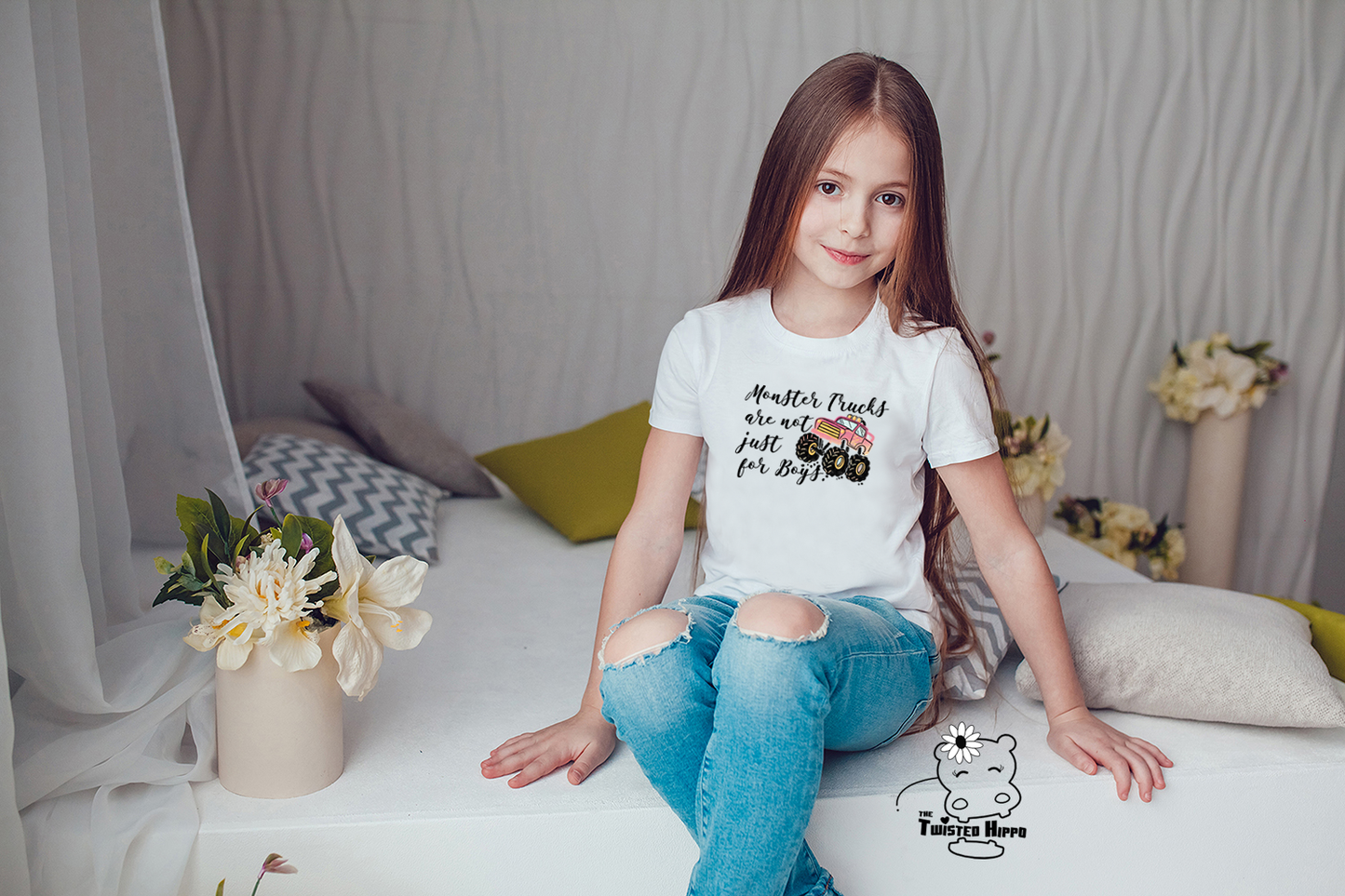 Monster Trucks Are Not Just For Boys Kid Youth White Tee