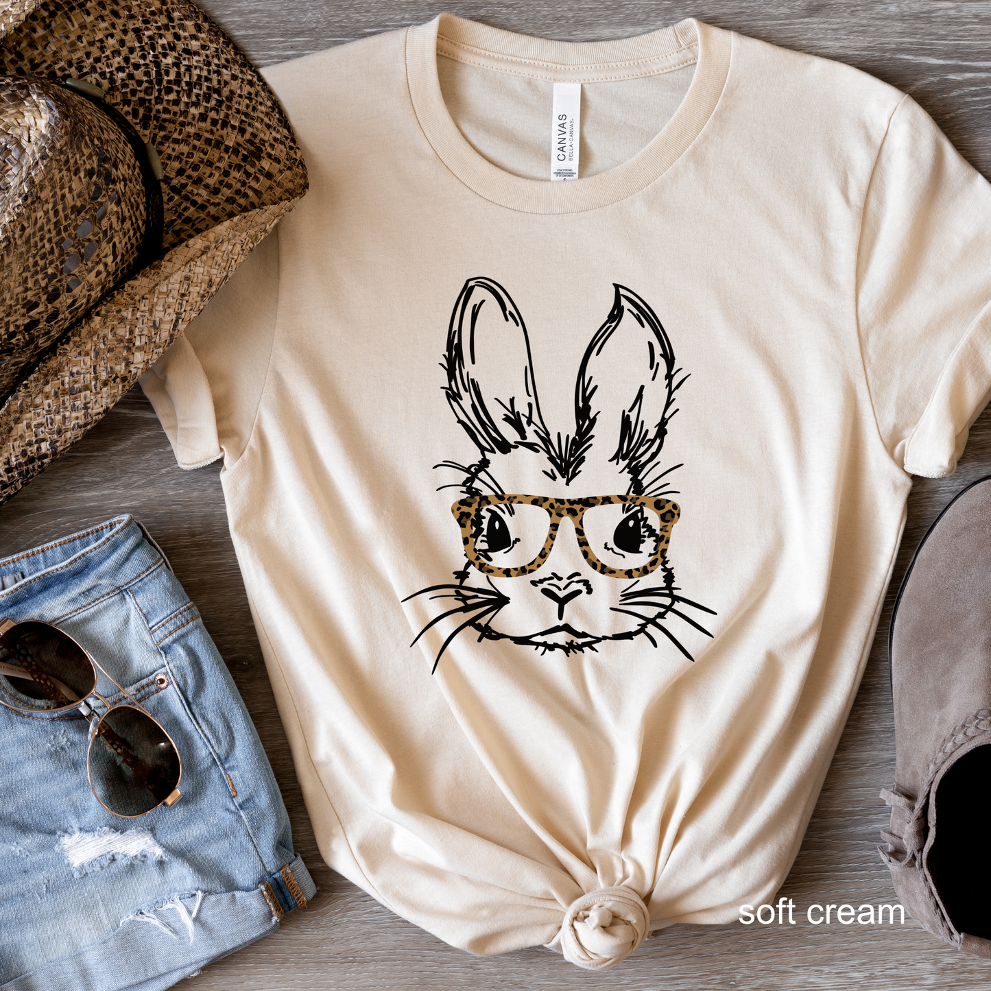 Bunny with Leopard Glasses - Toddler - Youth - Adult Short Sleeve