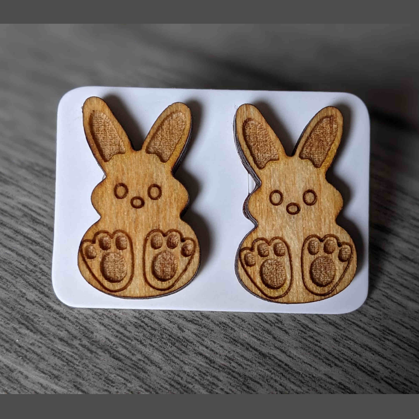 Wooden Bunny Stud Earrings - Easter