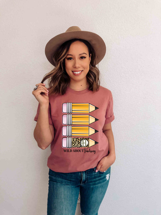 Wild About Teaching Custom Monogram - Short Sleeve